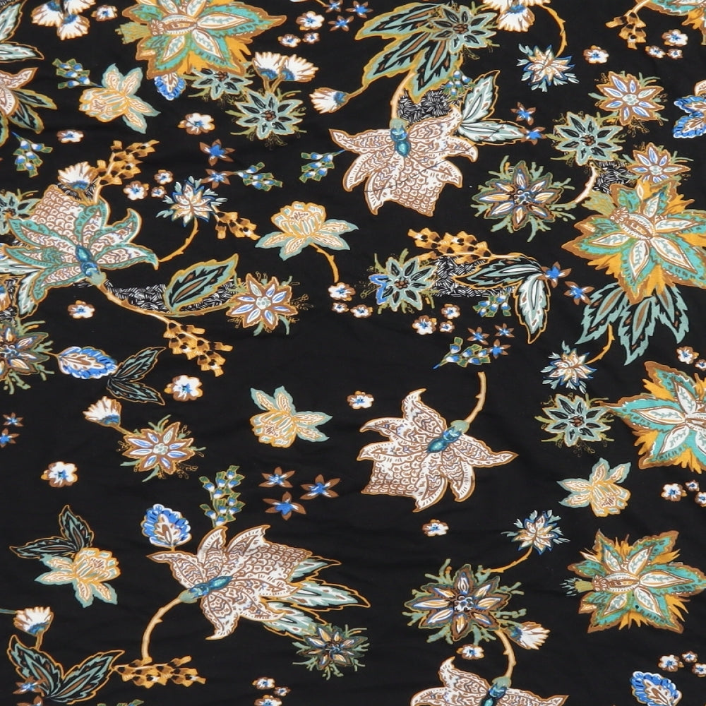 TU Womens Black Floral Viscose Basic T-Shirt Size 18 Round Neck