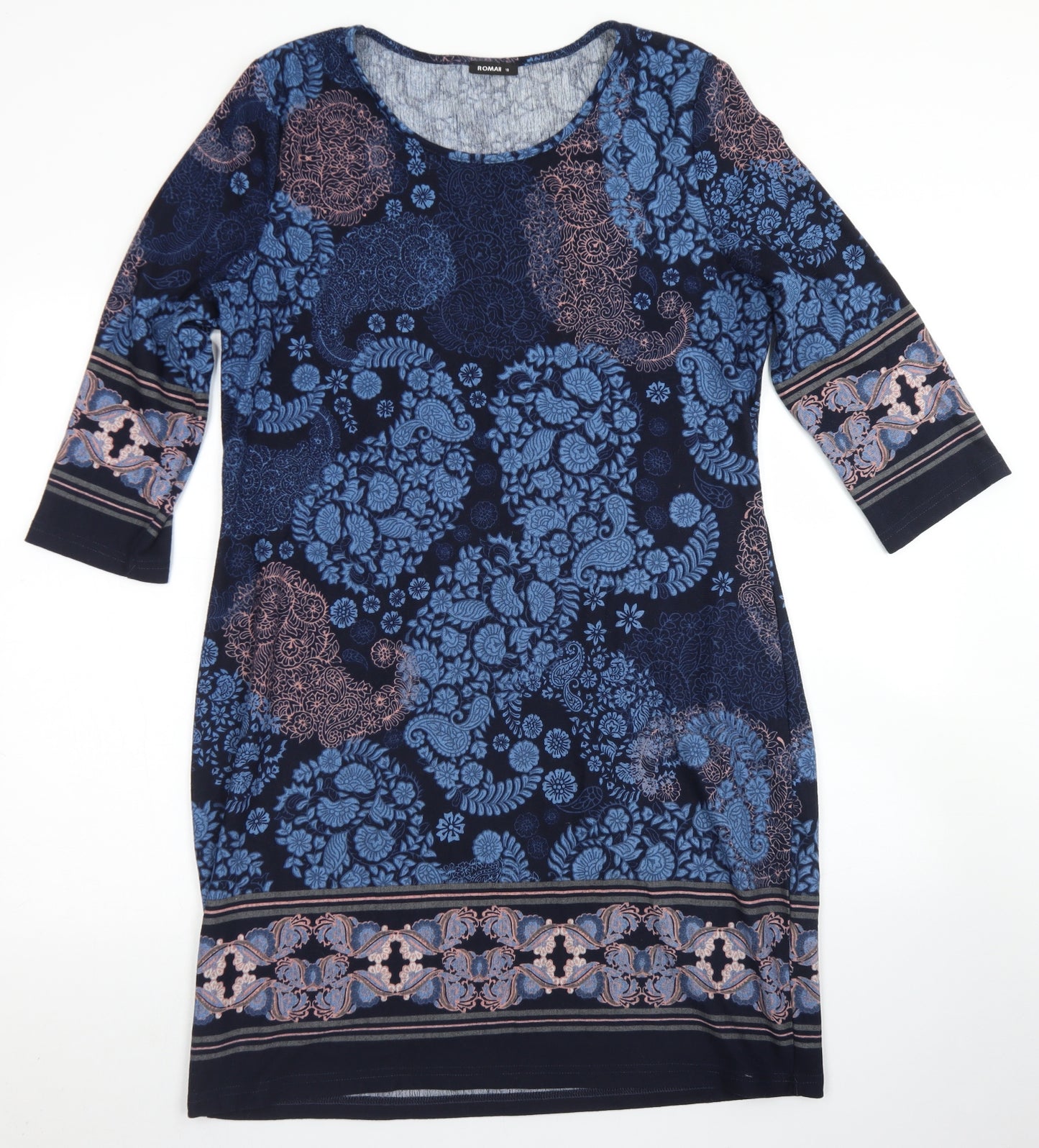 Roman Womens Blue Paisley Polyester Sheath  Size 18  Round Neck