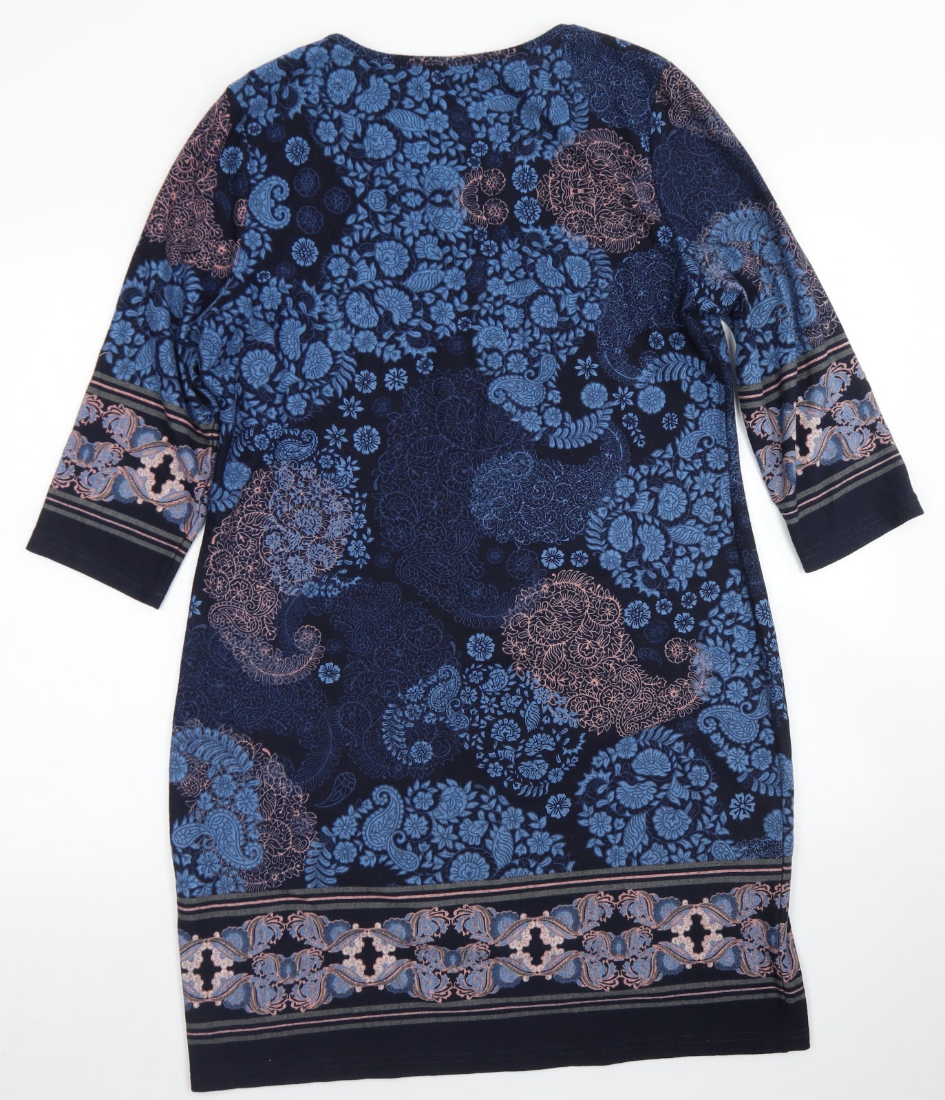 Roman Womens Blue Paisley Polyester Sheath  Size 18  Round Neck