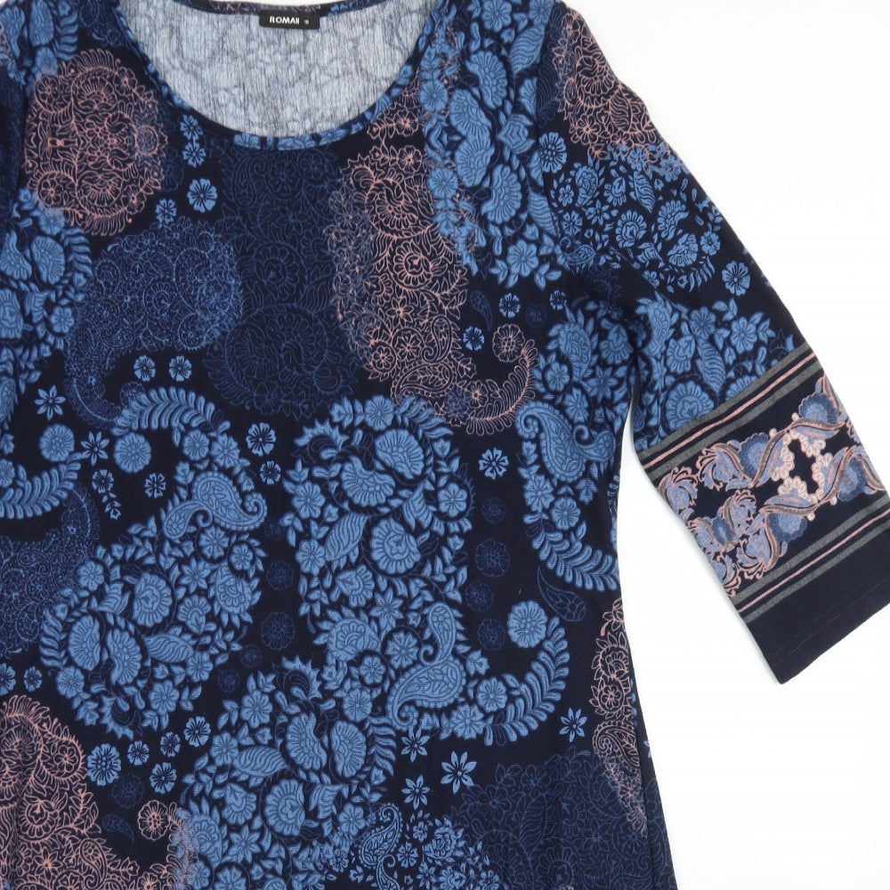 Roman Womens Blue Paisley Polyester Sheath  Size 18  Round Neck