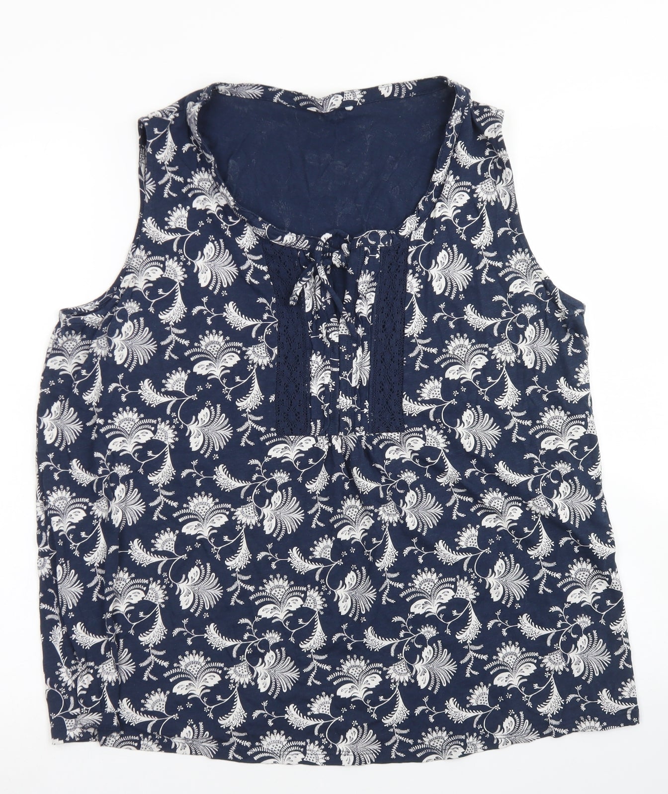 TU Womens Blue Paisley Cotton Basic Tank Size 18 Round Neck