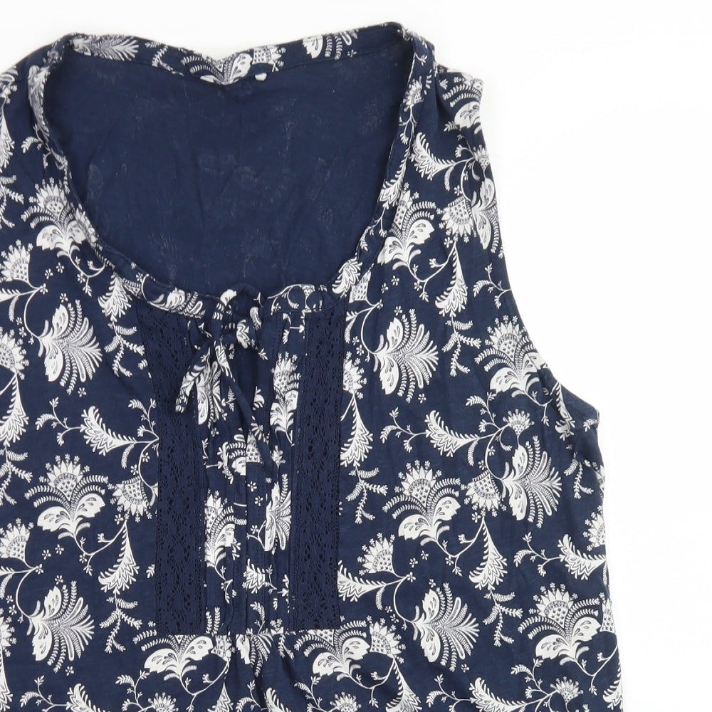 TU Womens Blue Paisley Cotton Basic Tank Size 18 Round Neck