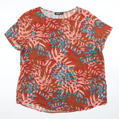 Woolworths Womens Brown Floral Viscose Basic Blouse Size 16 Round Neck