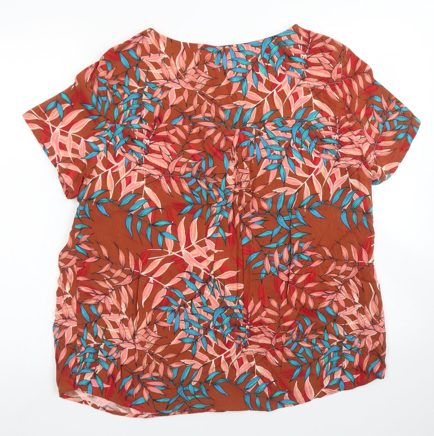 Woolworths Womens Brown Floral Viscose Basic Blouse Size 16 Round Neck