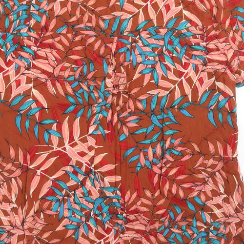 Woolworths Womens Brown Floral Viscose Basic Blouse Size 16 Round Neck