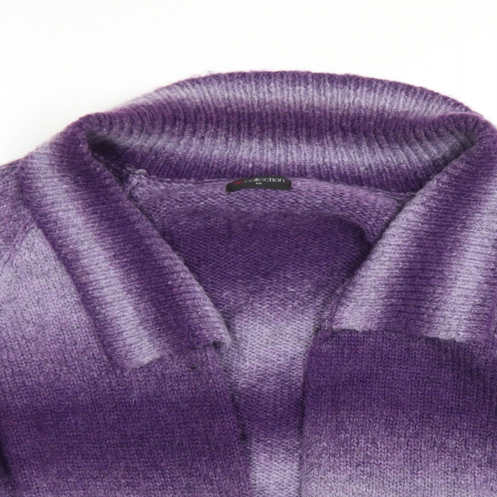 BM Collection Womens Purple Collared  Acrylic Cardigan Jumper Size 16