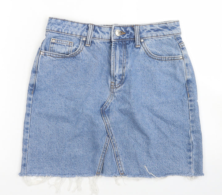 Denim Co Womens Blue Cotton A-Line Skirt Size 6 Button