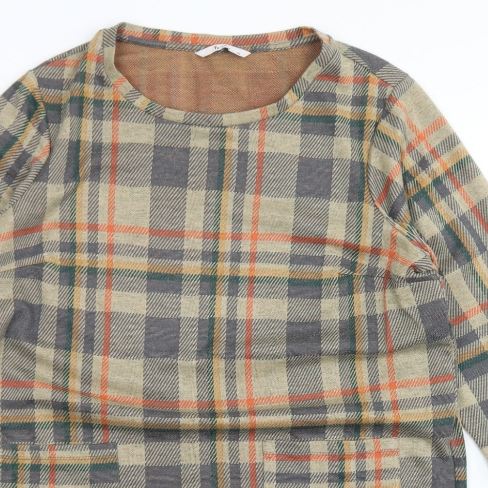 TU Womens Brown Plaid Polyester A-Line  Size 18  Round Neck