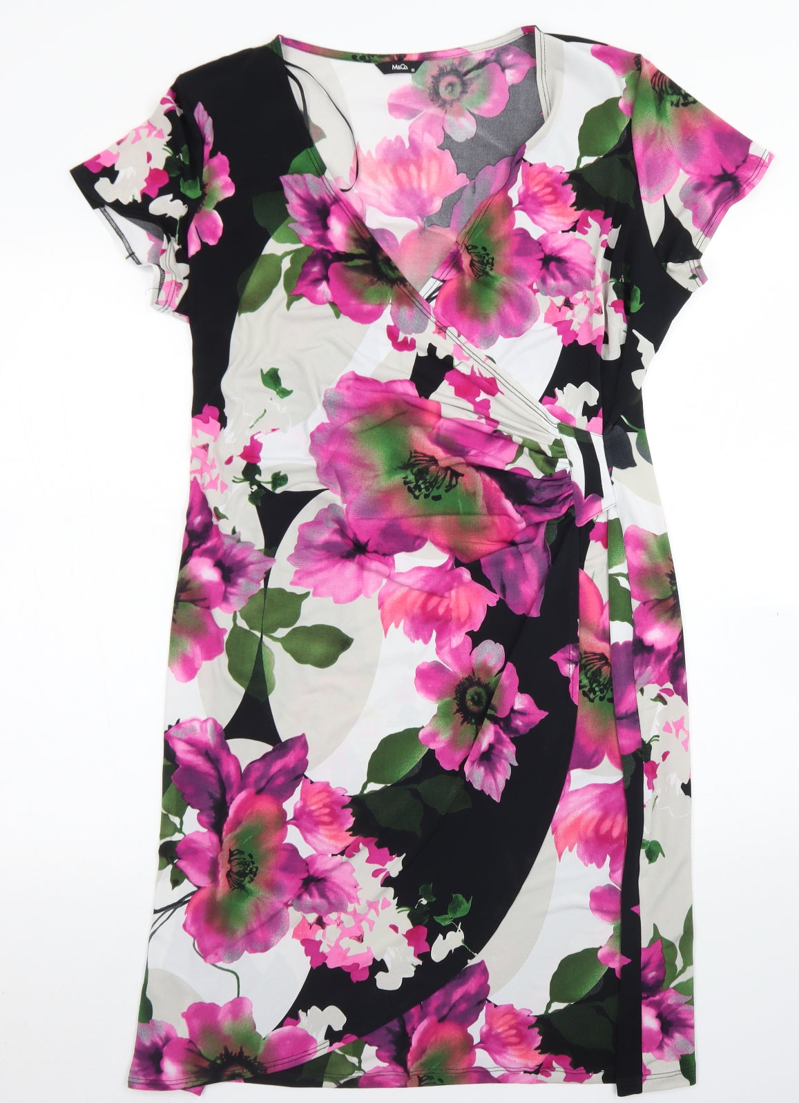 M&Co Womens Black Floral Polyester Sheath  Size 18  V-Neck