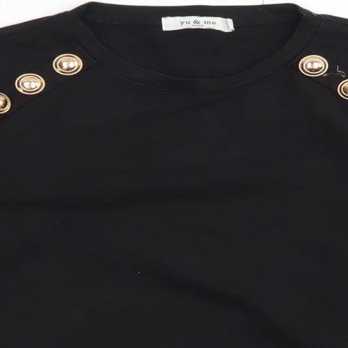 Yu & Me Womens Black  Cotton Pullover Sweatshirt Size S