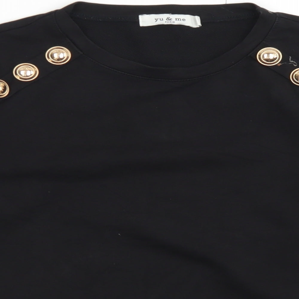 Yu & Me Womens Black  Cotton Pullover Sweatshirt Size S