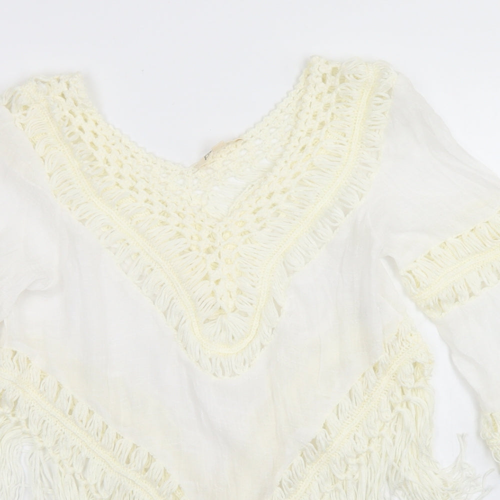 Rebellion Womens White  Polyester Basic Blouse Size M Round Neck