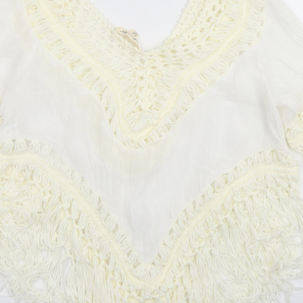 Rebellion Womens White  Polyester Basic Blouse Size M Round Neck