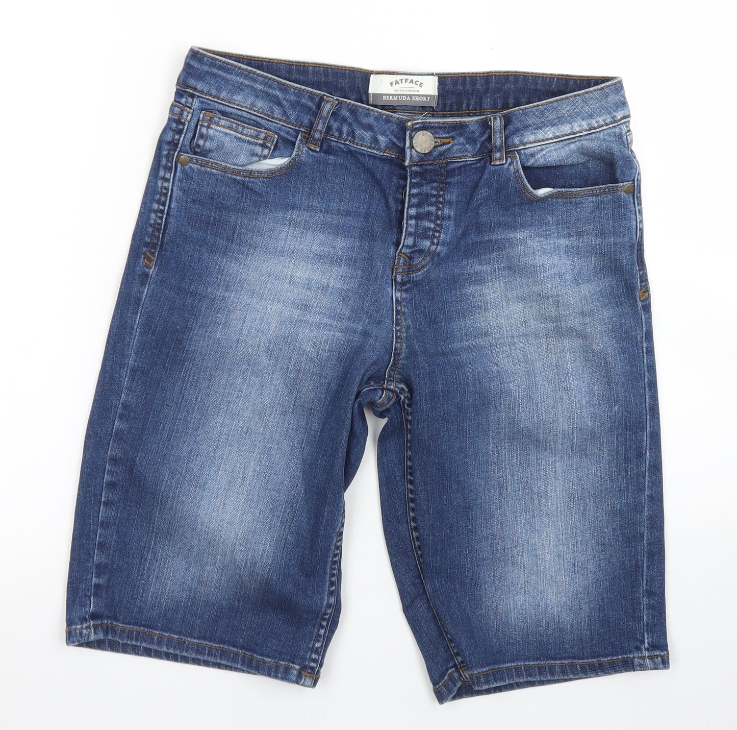Fat Face Womens Blue  Cotton Bermuda Shorts Size 10 L9 in Regular Button