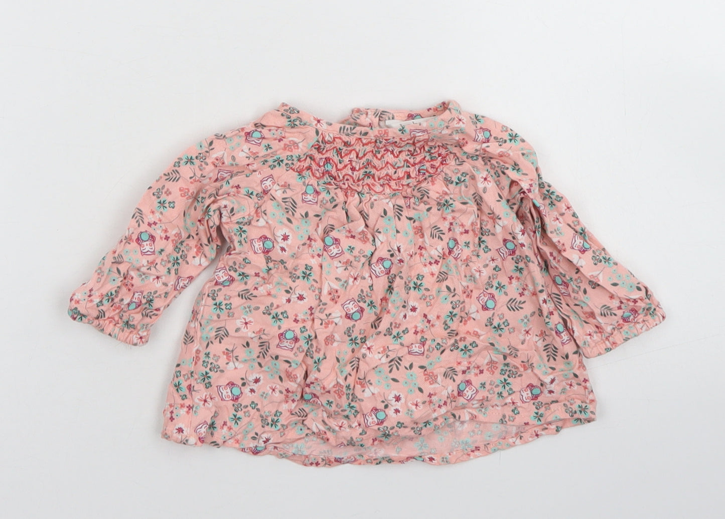 M&Co Girls Pink Floral Viscose Basic Blouse Size 0-3 Months Round Neck