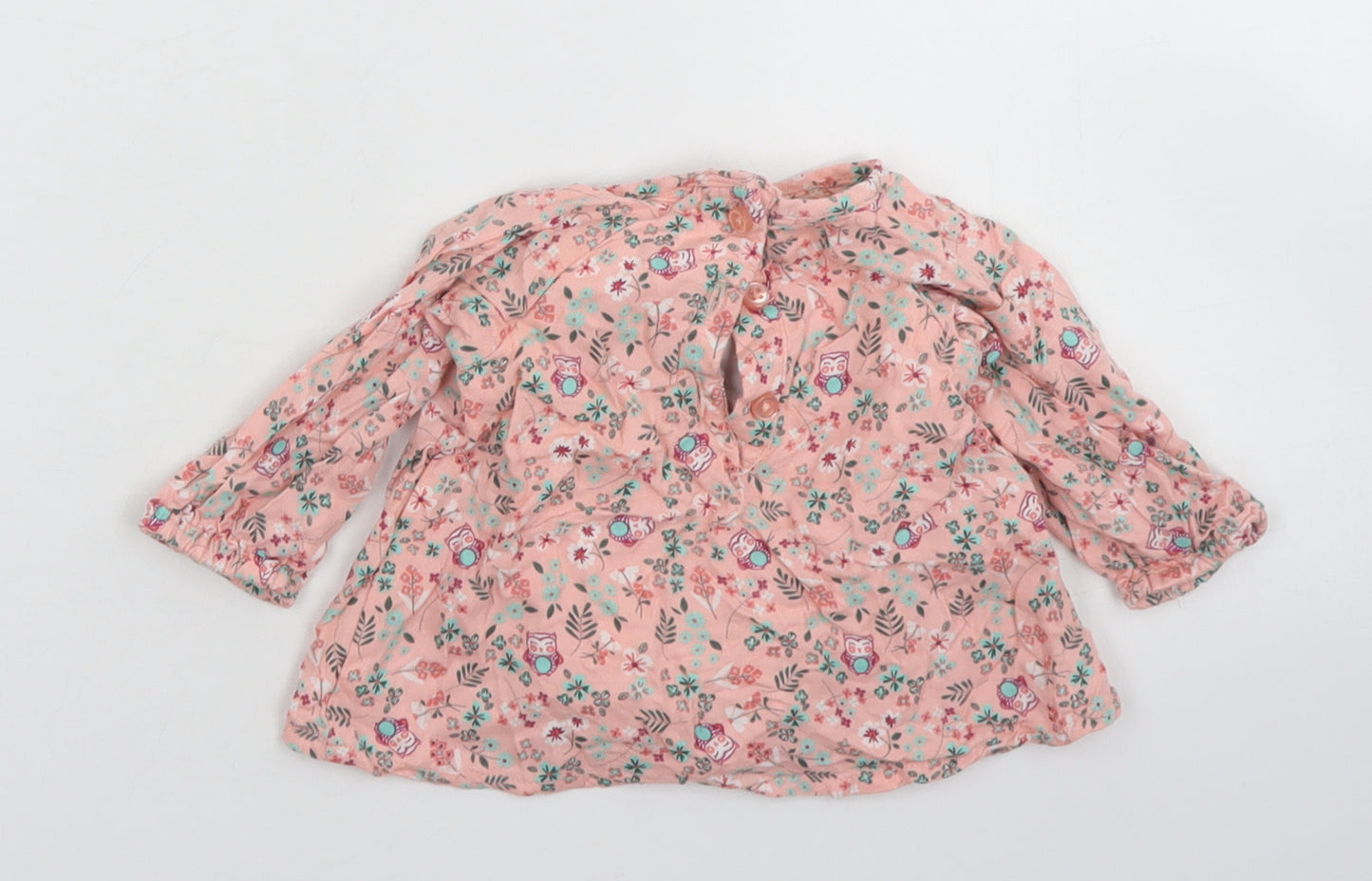 M&Co Girls Pink Floral Viscose Basic Blouse Size 0-3 Months Round Neck