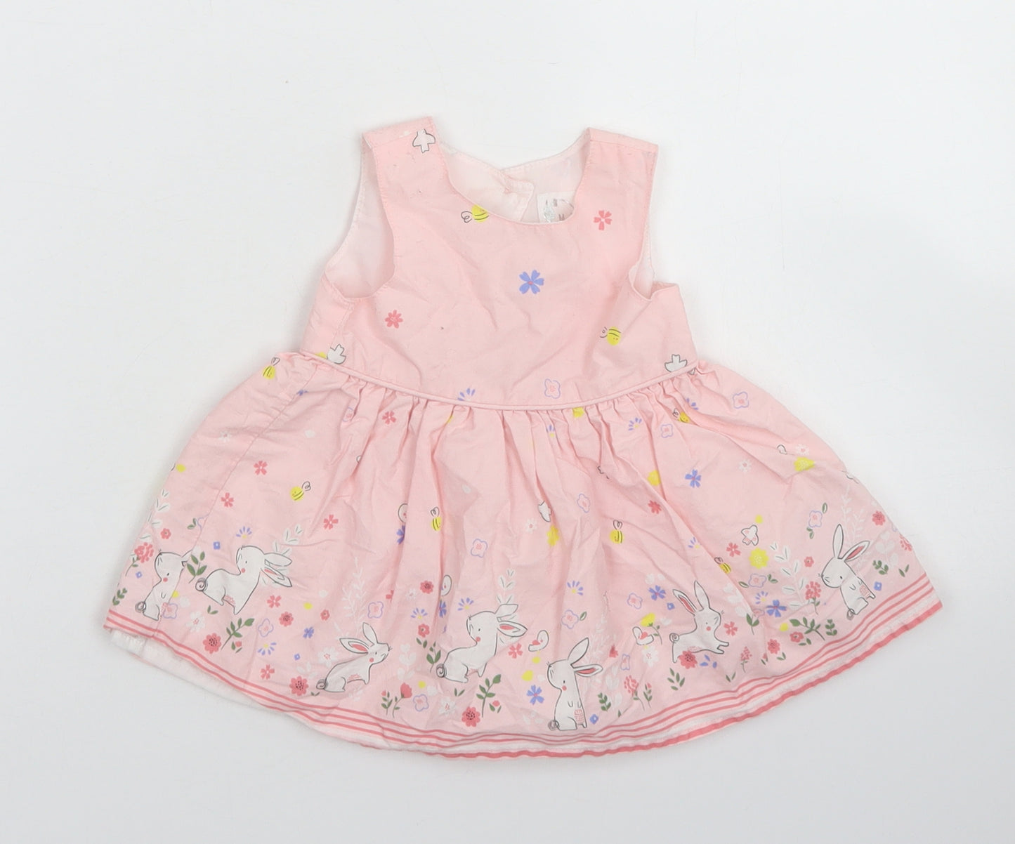 Primark Girls Pink Floral Cotton Skater Dress  Size 0-3 Months  Round Neck Button