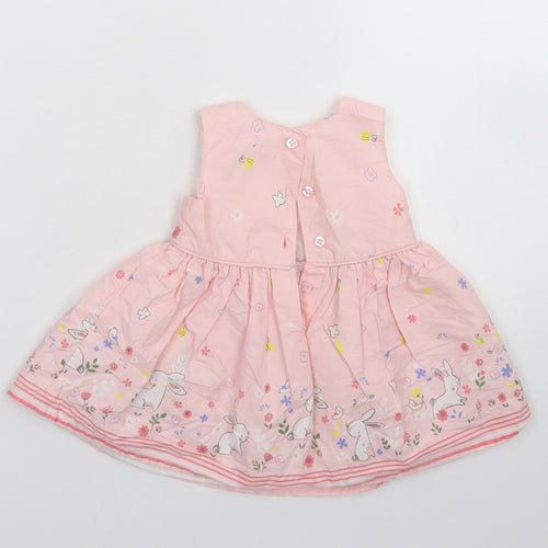 Primark Girls Pink Floral Cotton Skater Dress  Size 0-3 Months  Round Neck Button
