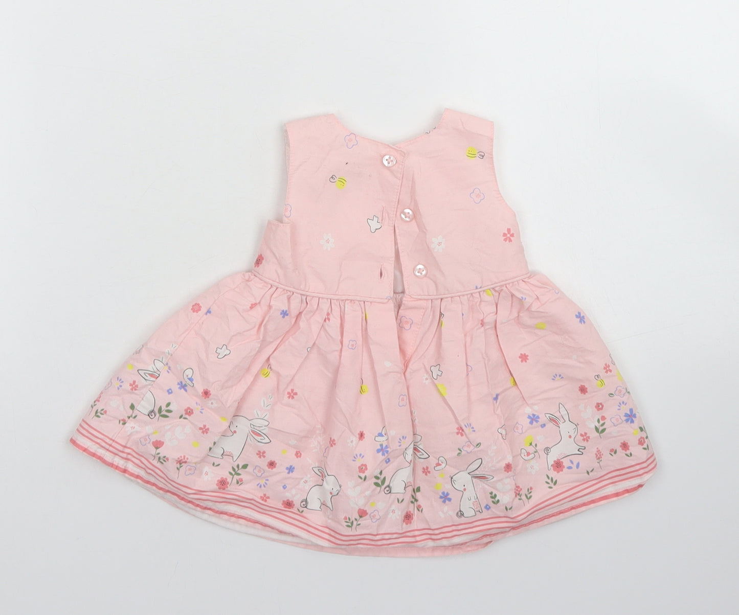 Primark Girls Pink Floral Cotton Skater Dress  Size 0-3 Months  Round Neck Button