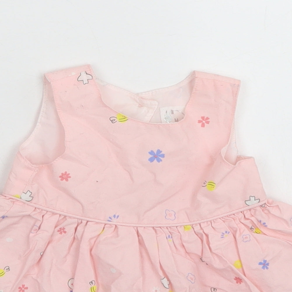 Primark Girls Pink Floral Cotton Skater Dress  Size 0-3 Months  Round Neck Button