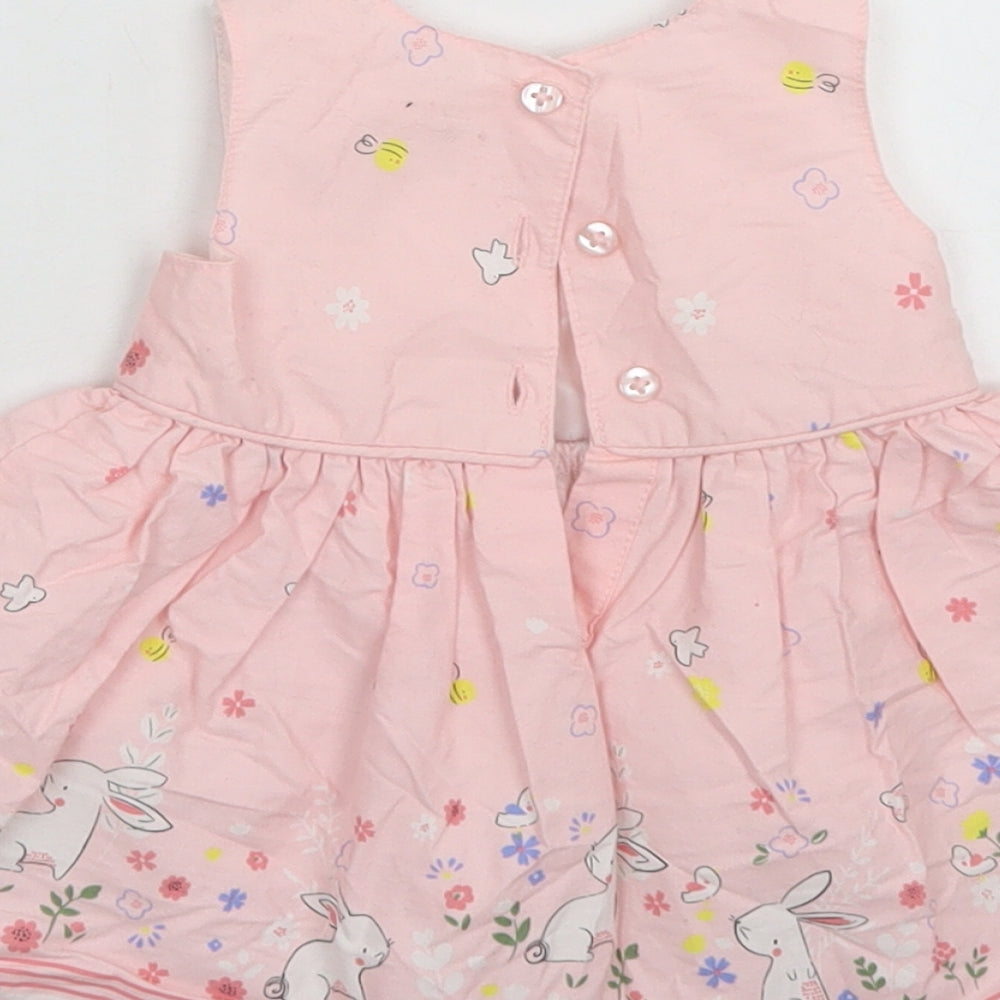 Primark Girls Pink Floral Cotton Skater Dress  Size 0-3 Months  Round Neck Button