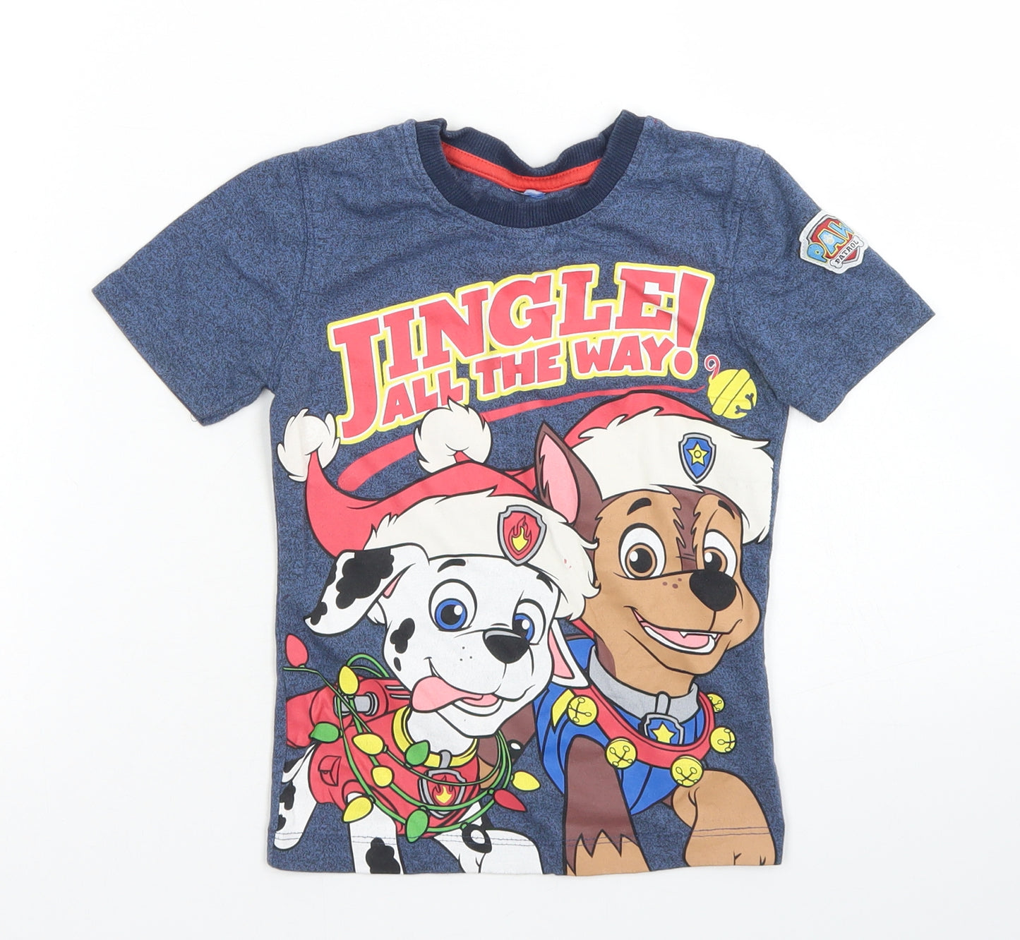 George Boys Blue  Cotton Basic T-Shirt Size 3-4 Years Crew Neck  - Christmas Paw Patrol