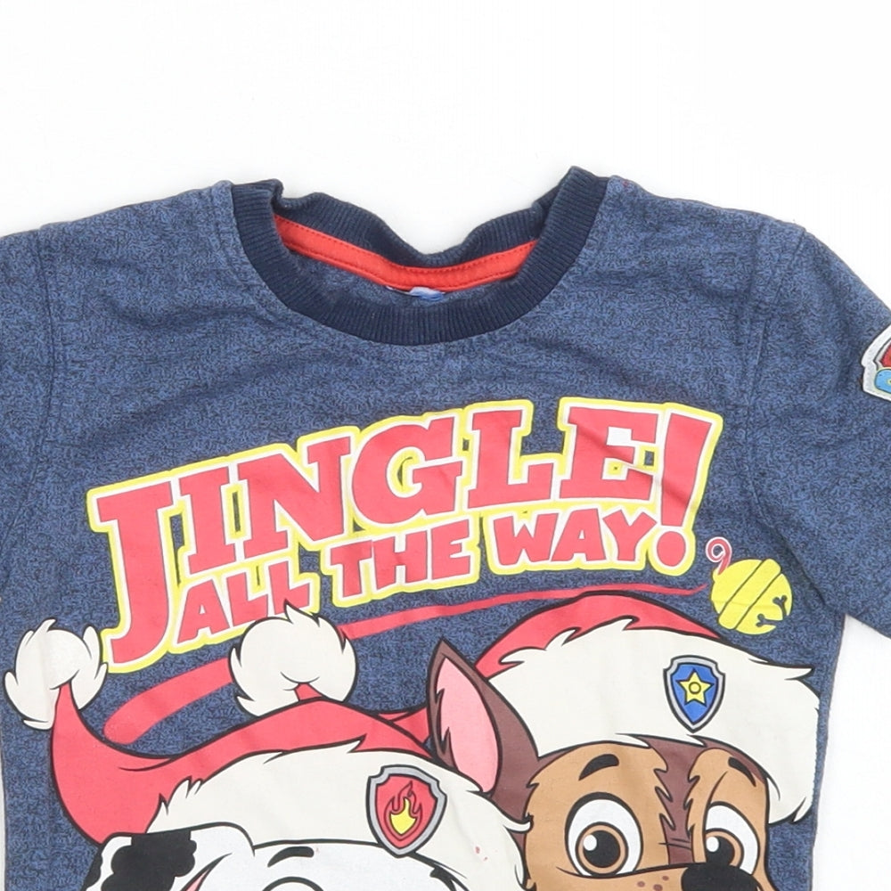 George Boys Blue  Cotton Basic T-Shirt Size 3-4 Years Crew Neck  - Christmas Paw Patrol