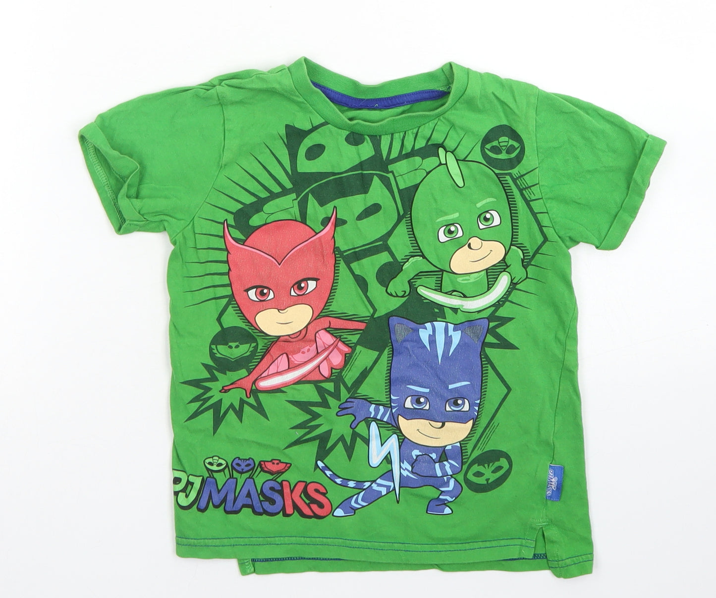 George Boys Green  Cotton Basic T-Shirt Size 4-5 Years Crew Neck  - PJ Masks