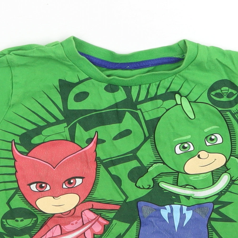 George Boys Green  Cotton Basic T-Shirt Size 4-5 Years Crew Neck  - PJ Masks
