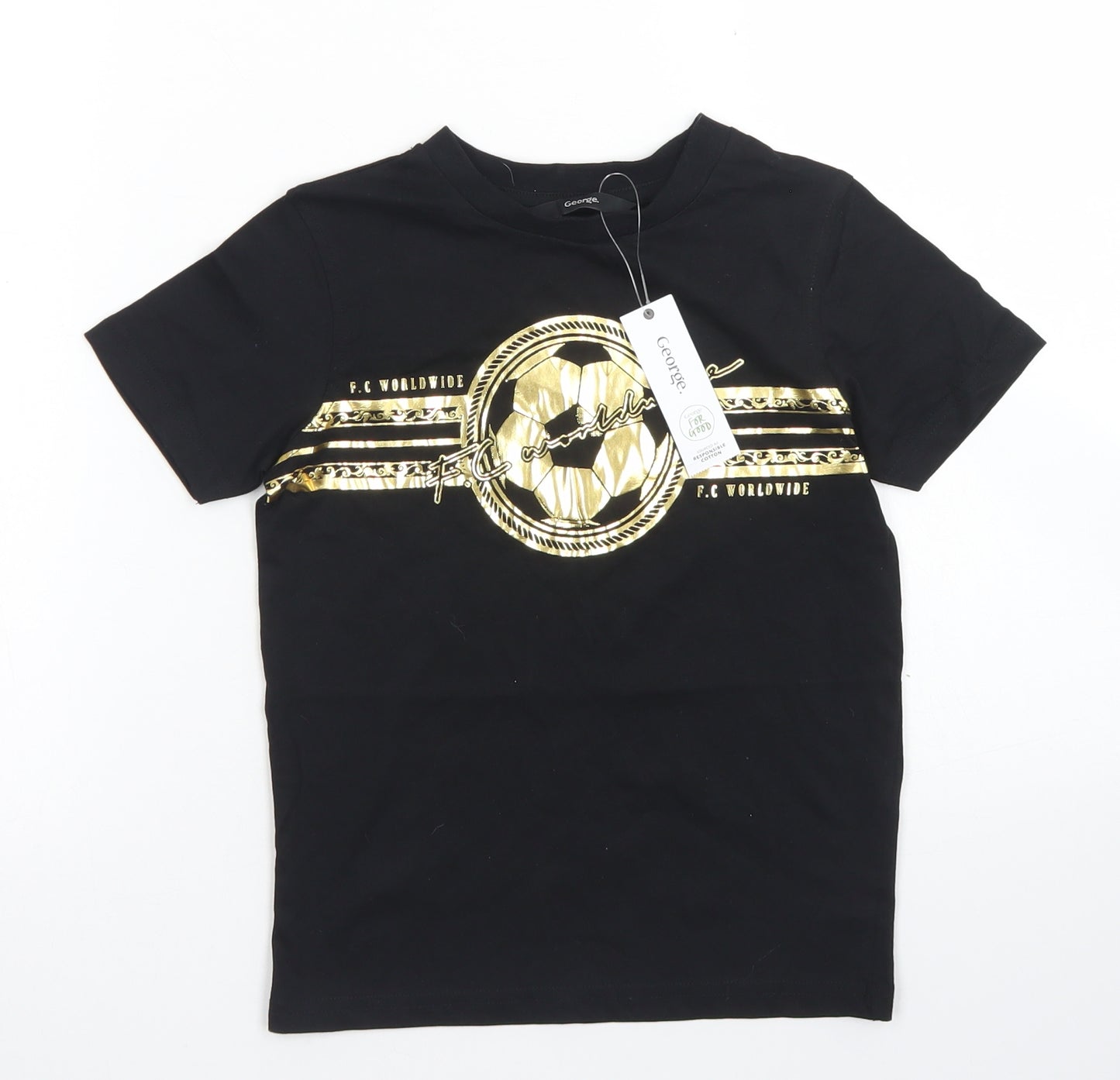 George Boys Black  Cotton Basic T-Shirt Size 5-6 Years Crew Neck
