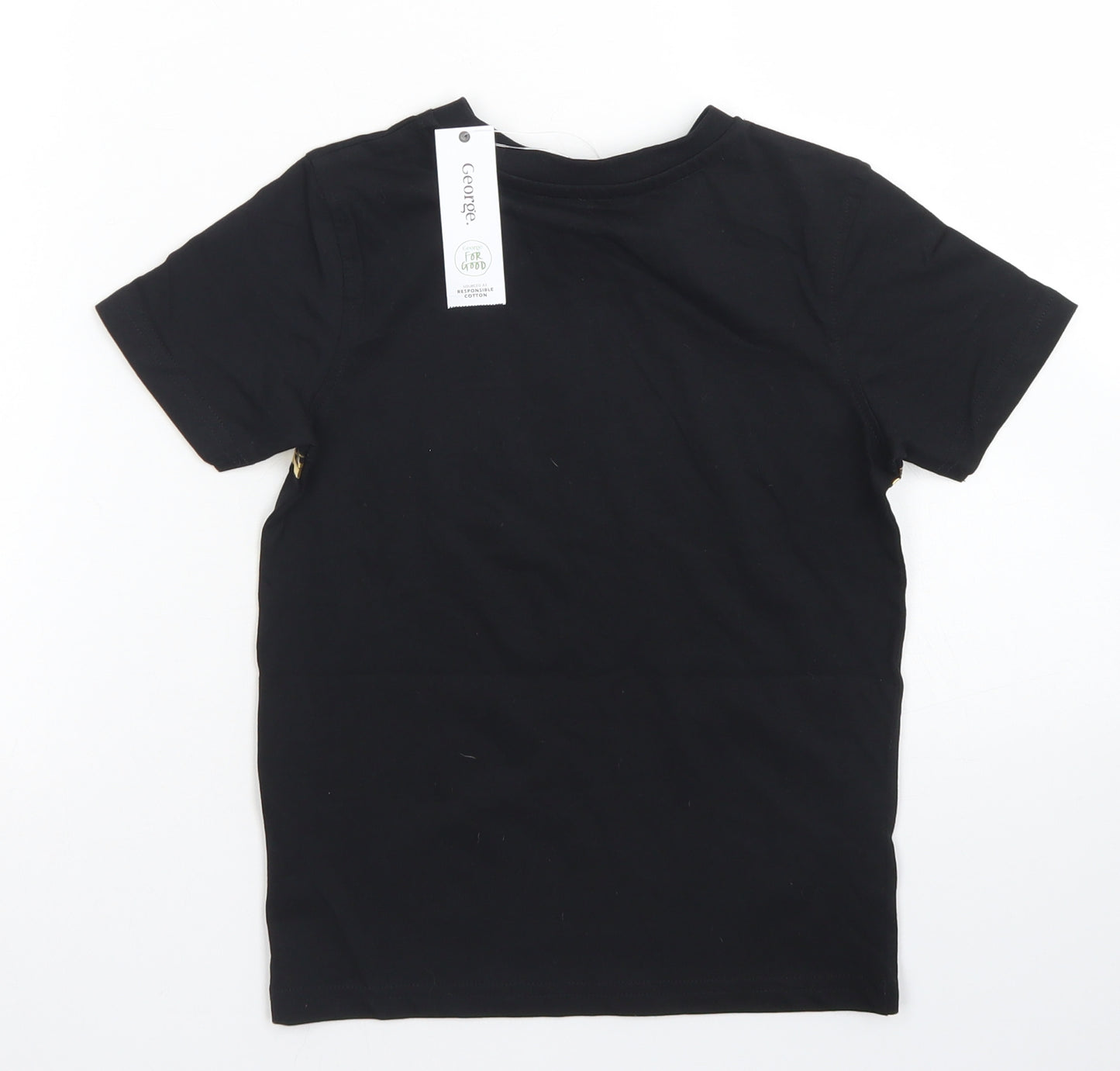 George Boys Black  Cotton Basic T-Shirt Size 5-6 Years Crew Neck