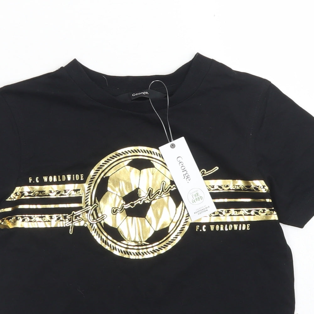 George Boys Black  Cotton Basic T-Shirt Size 5-6 Years Crew Neck
