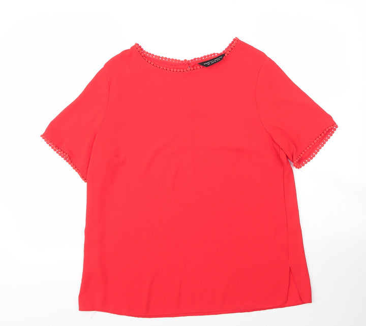 Dorothy Perkins Womens Red Polyester Basic Blouse Size 12 Round Neck