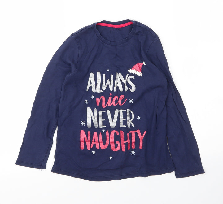 George Girls Blue  Cotton Basic T-Shirt Size 8 Years Round Neck  - Christmas
