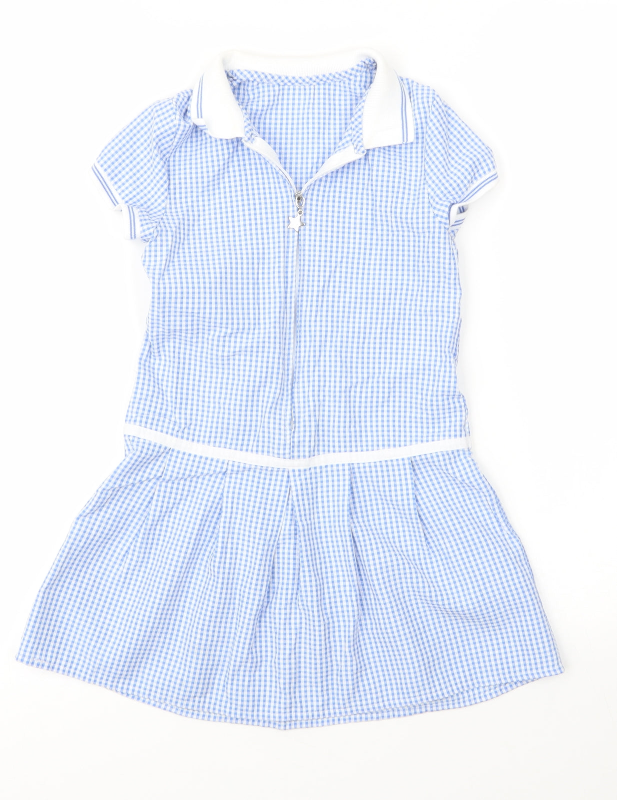 George Girls Blue Check Cotton A-Line  Size 4 Years  Collared Zip