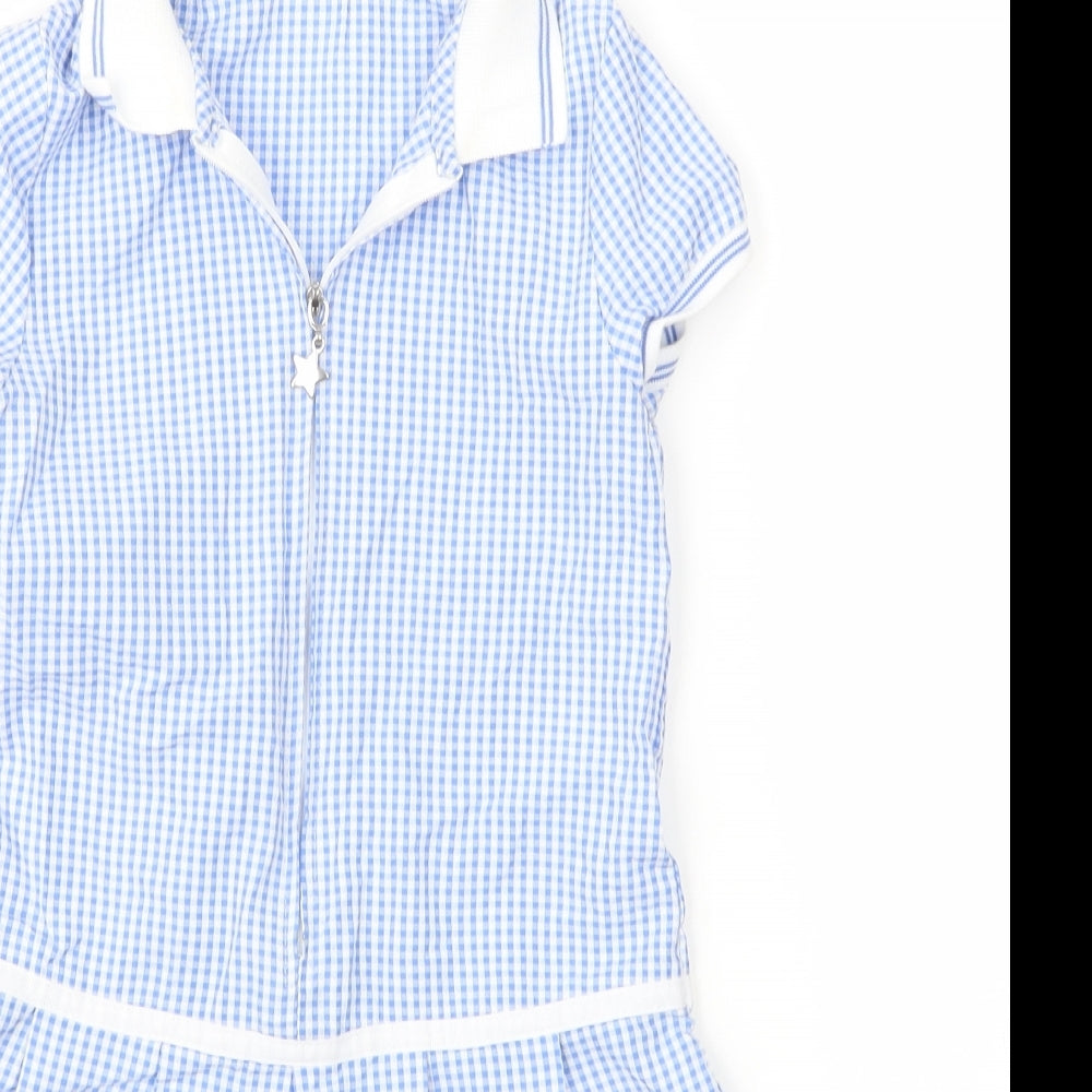 George Girls Blue Check Cotton A-Line  Size 4 Years  Collared Zip