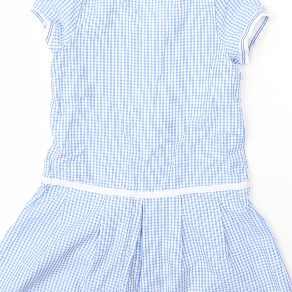 George Girls Blue Check Cotton A-Line  Size 4 Years  Collared Zip