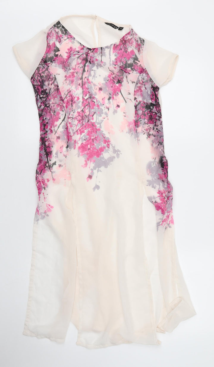 Melange Womens Beige Floral Polyester Shift Size M Round Neck