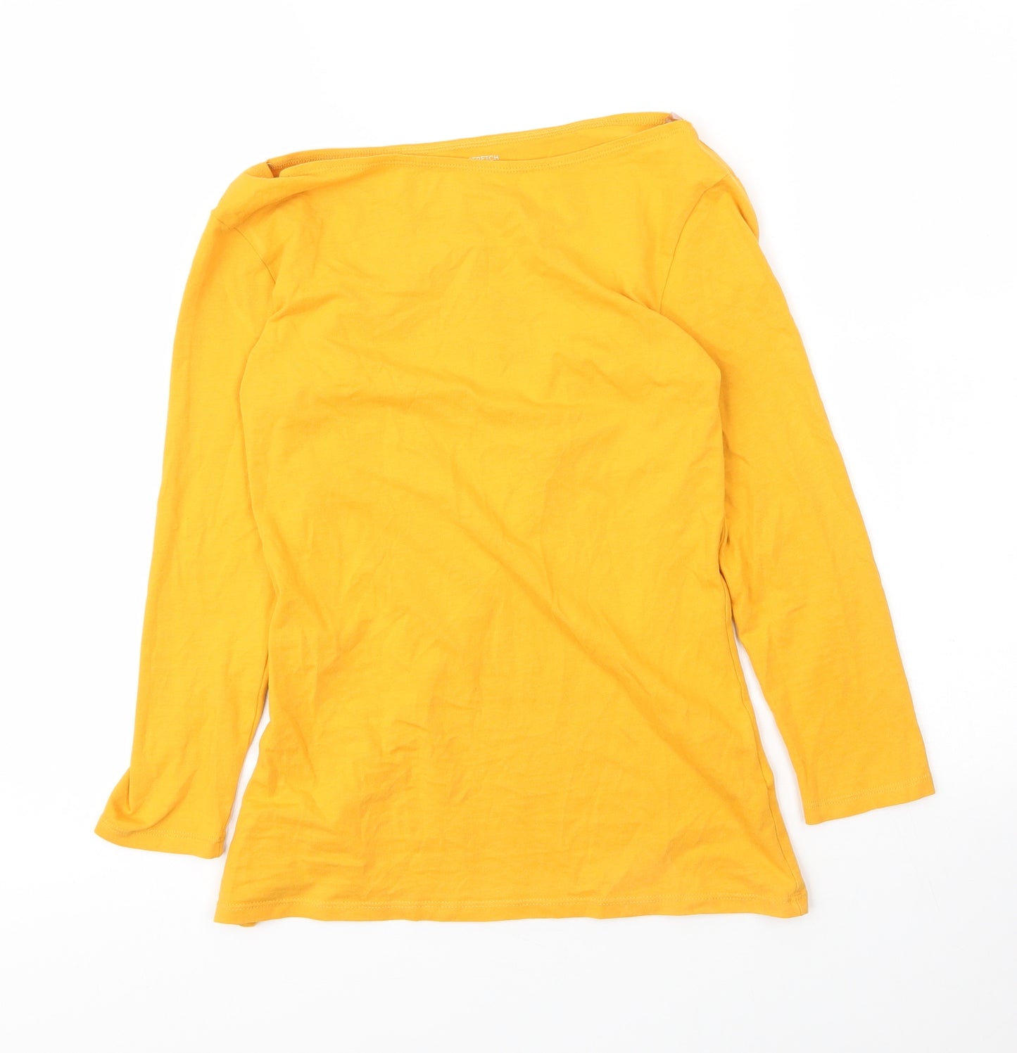 M&S Womens Yellow  Cotton Basic T-Shirt Size 8 Boat Neck