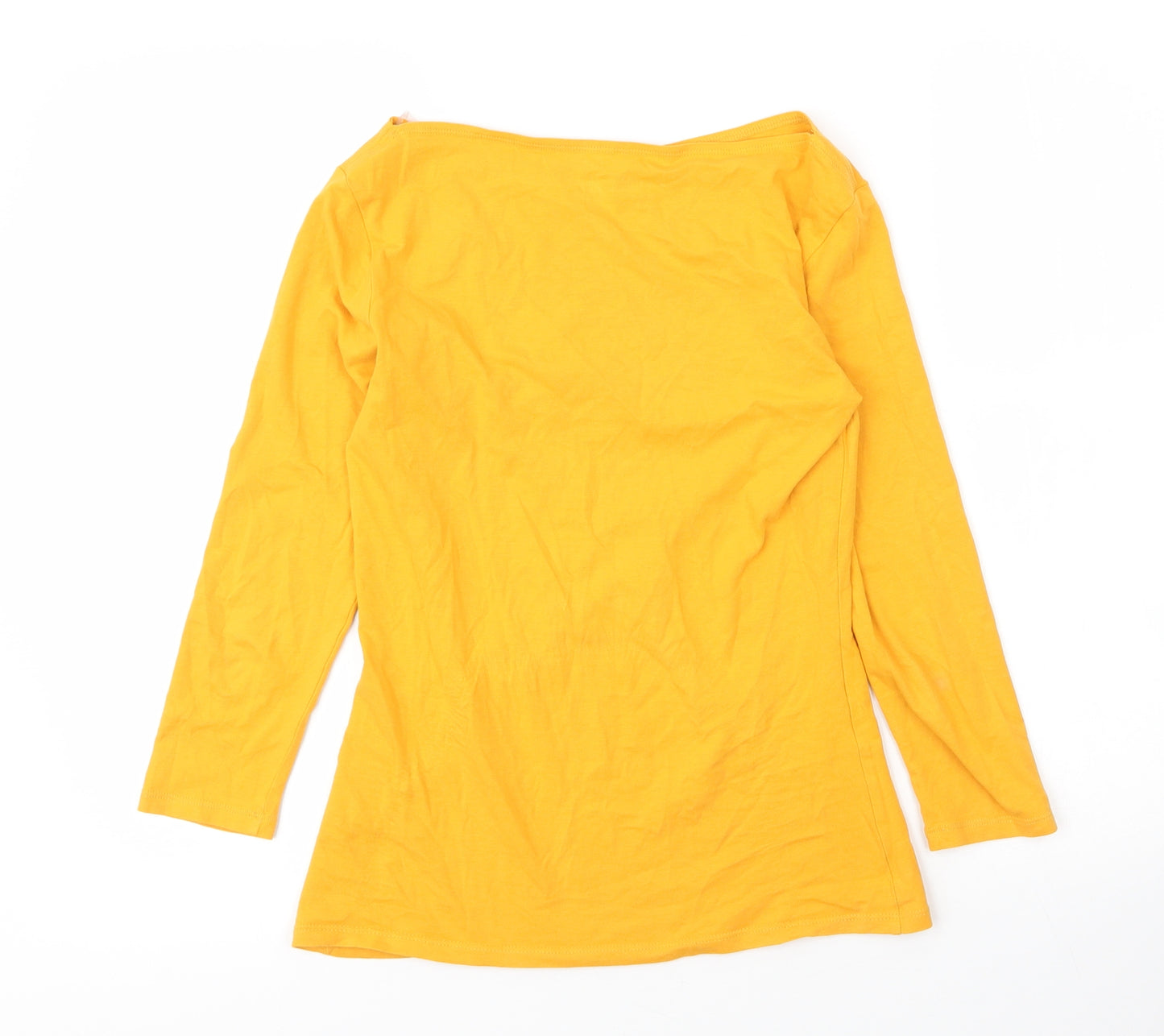 M&S Womens Yellow  Cotton Basic T-Shirt Size 8 Boat Neck