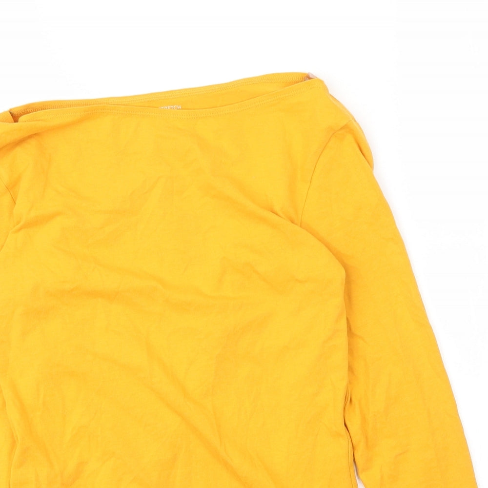 M&S Womens Yellow  Cotton Basic T-Shirt Size 8 Boat Neck