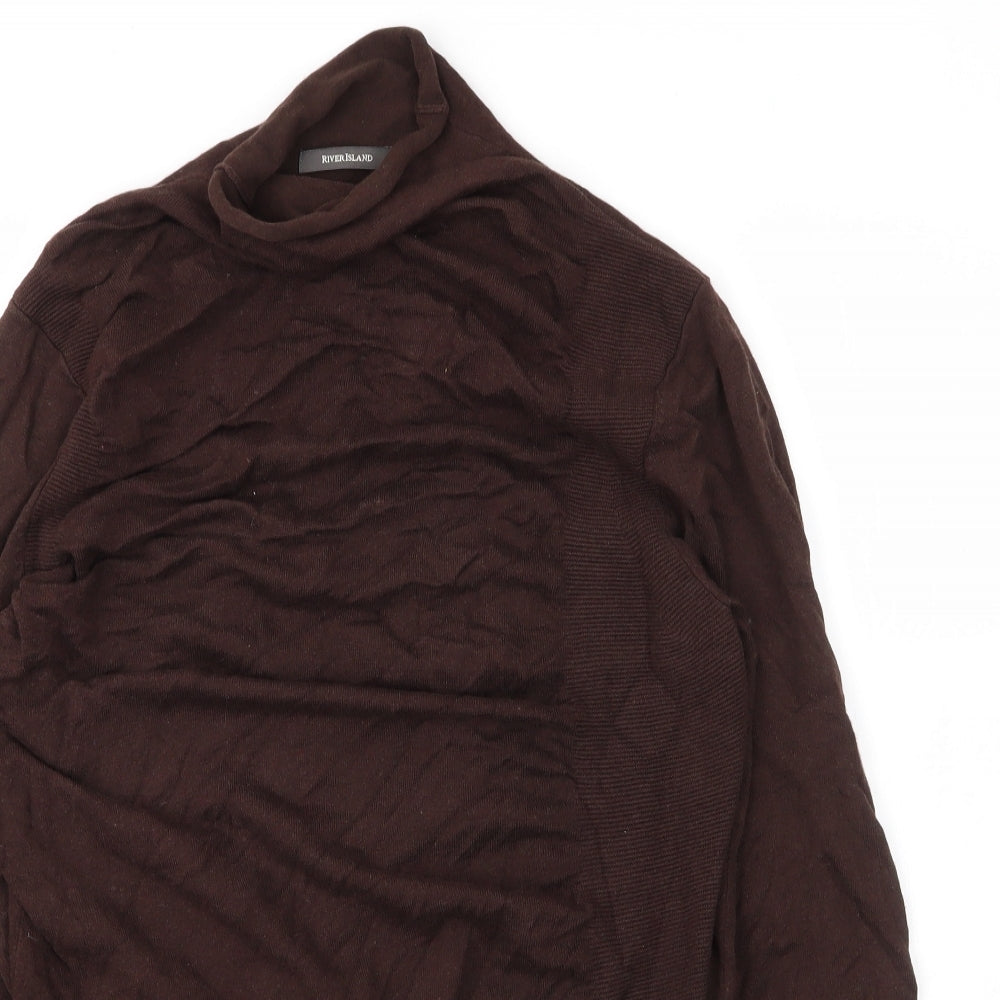 River Island Womens Brown Mock Neck  Viscose Pullover Jumper Size 16