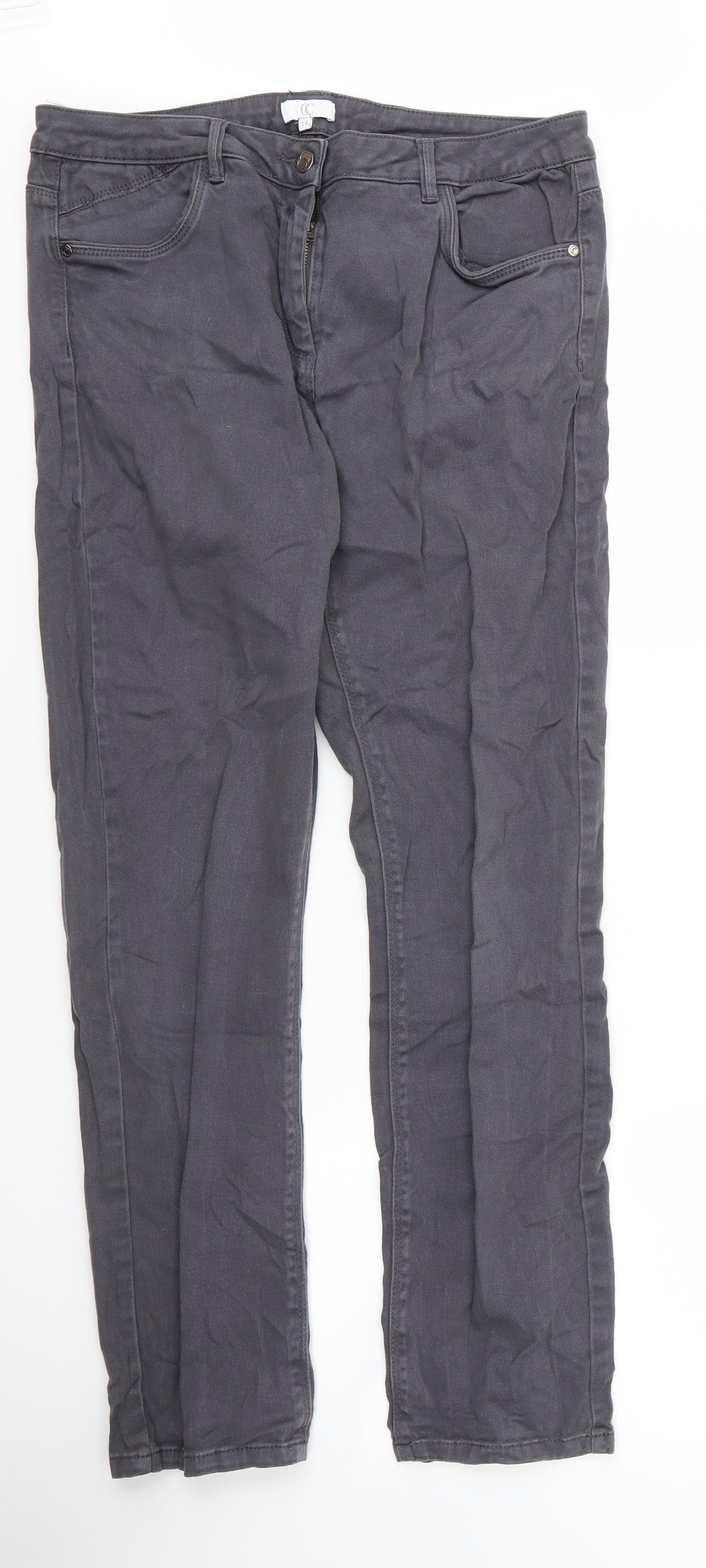 CC Womens Grey  Cotton Straight Jeans Size 14 L29 in Regular Zip