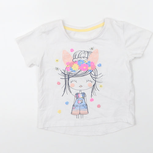 Matalan Girls White  Cotton Basic T-Shirt Size 12 Months Round Neck
