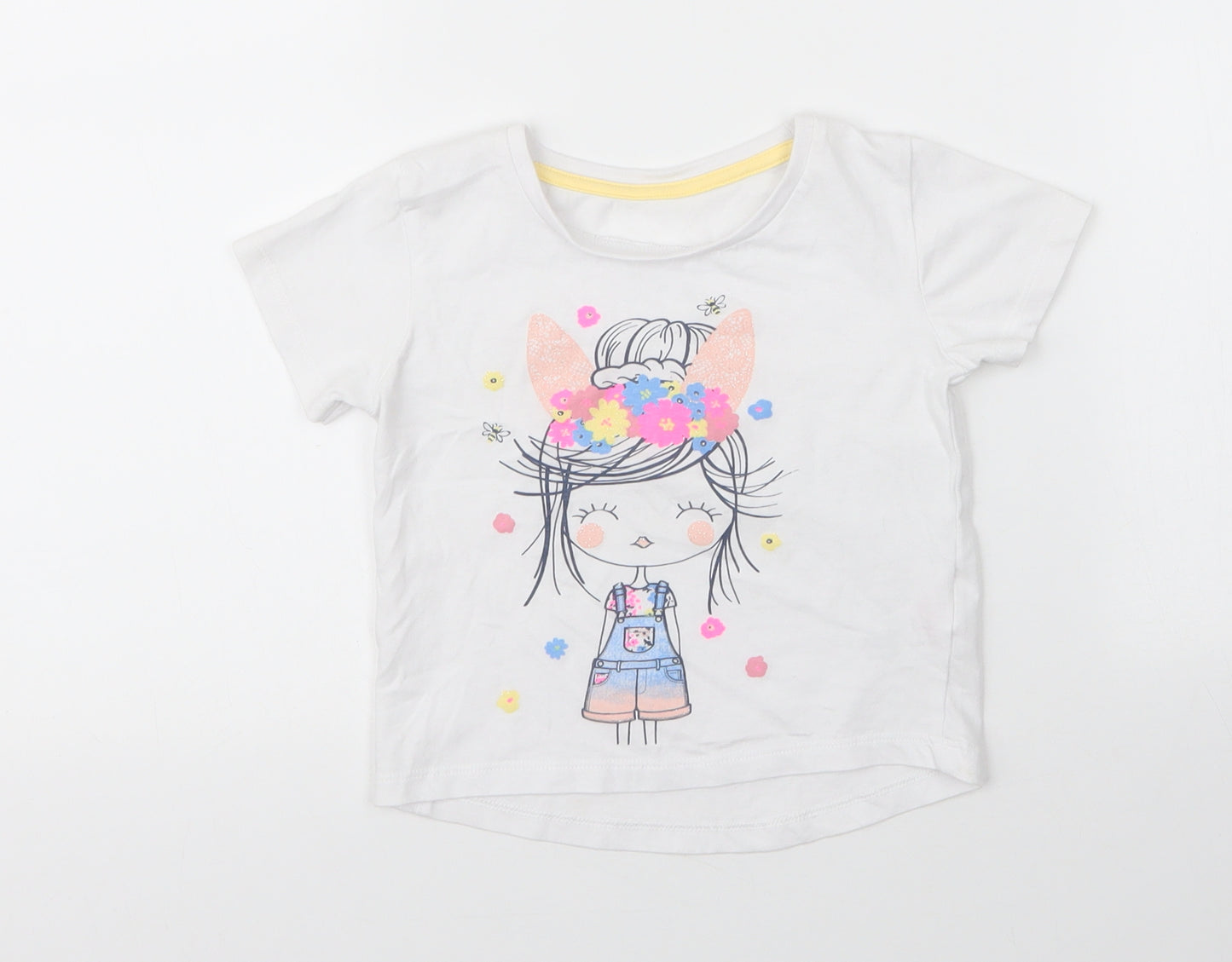 Matalan Girls White  Cotton Basic T-Shirt Size 12 Months Round Neck
