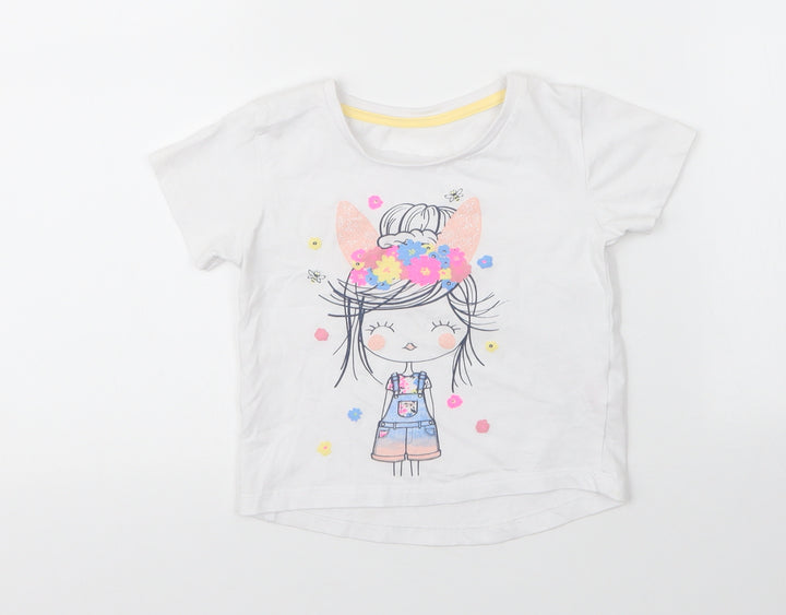 Matalan Girls White  Cotton Basic T-Shirt Size 12 Months Round Neck
