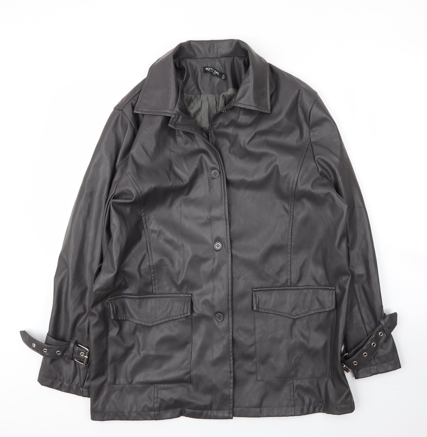 Nasty Gal Womens Grey   Military Jacket Coat Size 8  Button