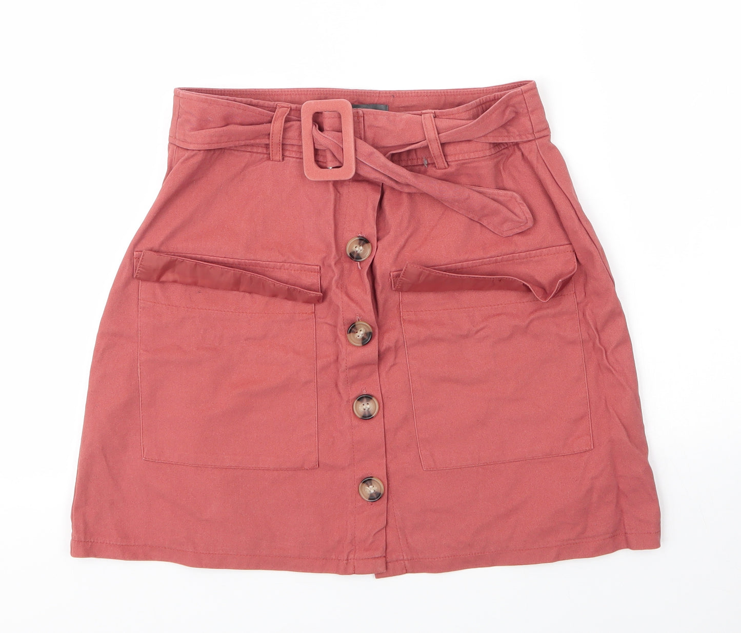 Primark Womens Pink  Cotton A-Line Skirt Size 12   Button