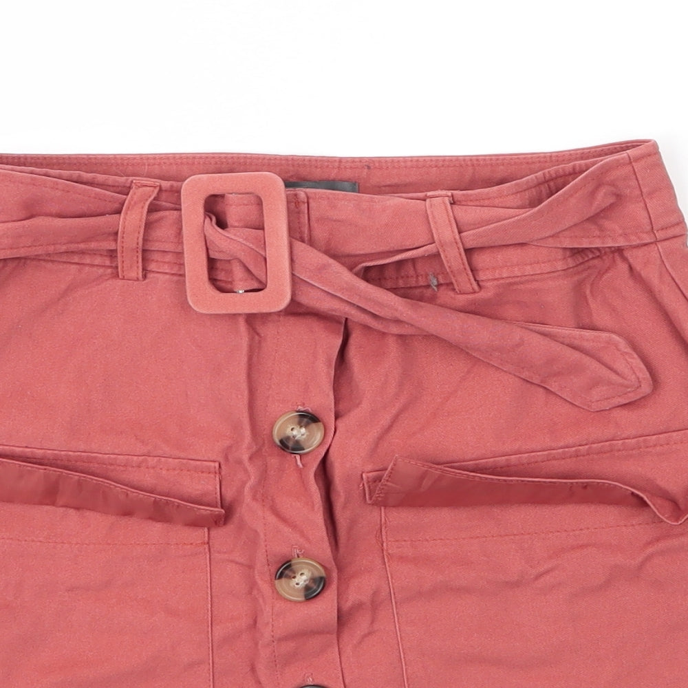 Primark Womens Pink  Cotton A-Line Skirt Size 12   Button