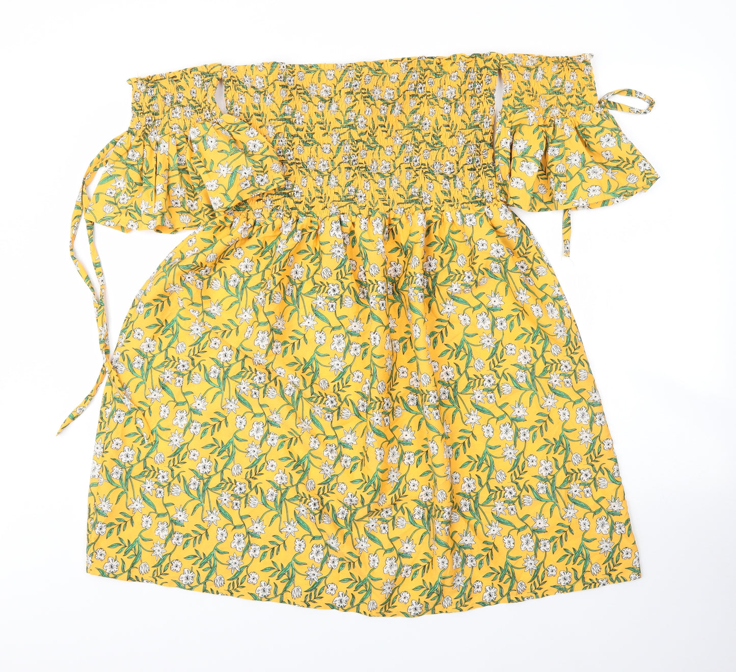 Be You Womens Yellow Floral Polyester A-Line  Size 12  One Shoulder